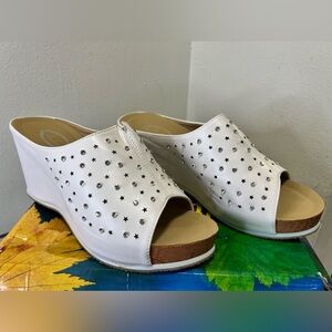 White Studded Women's Wedge Sandals Size 9